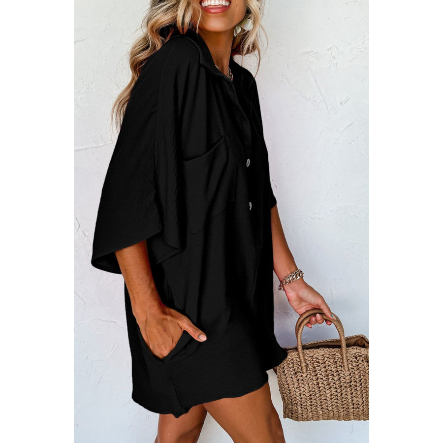 Half Button Collared Neck Romper Apparel and Accessories