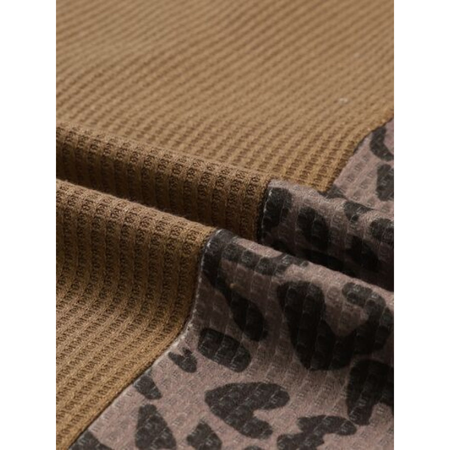 Half Button Leopard Collared Neck Blouse Clothing