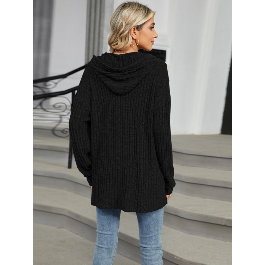 Half Button Long Sleeve Hooded Top Apparel and Accessories