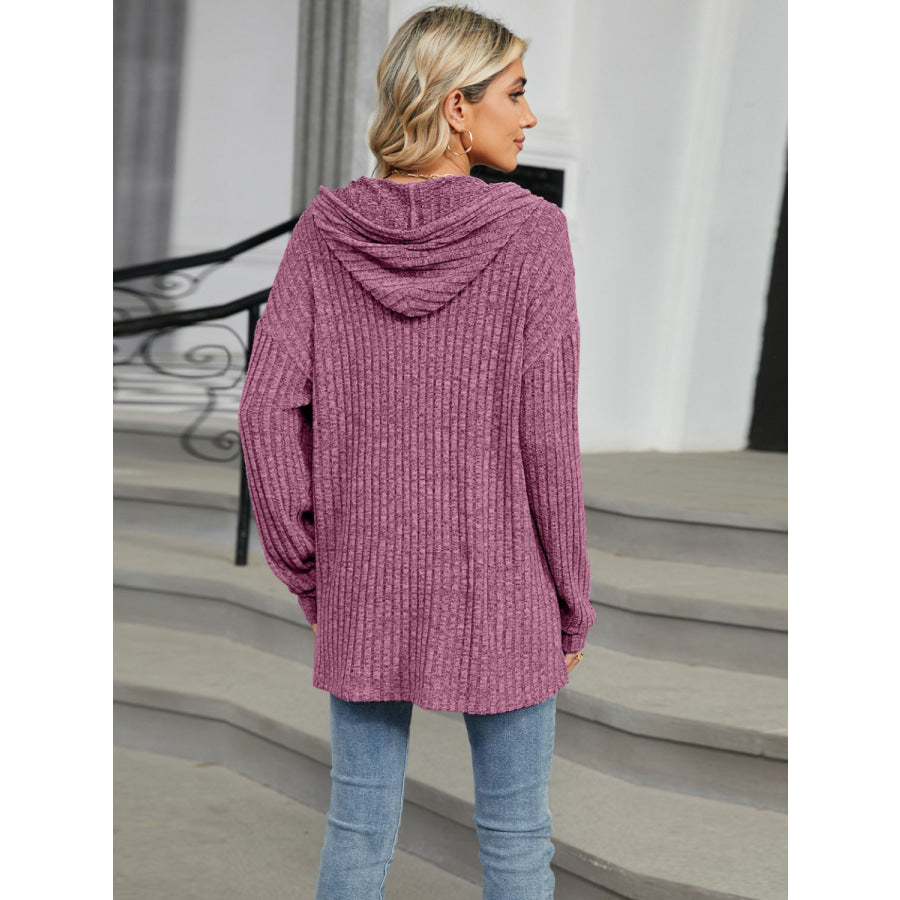 Half Button Long Sleeve Hooded Top Apparel and Accessories