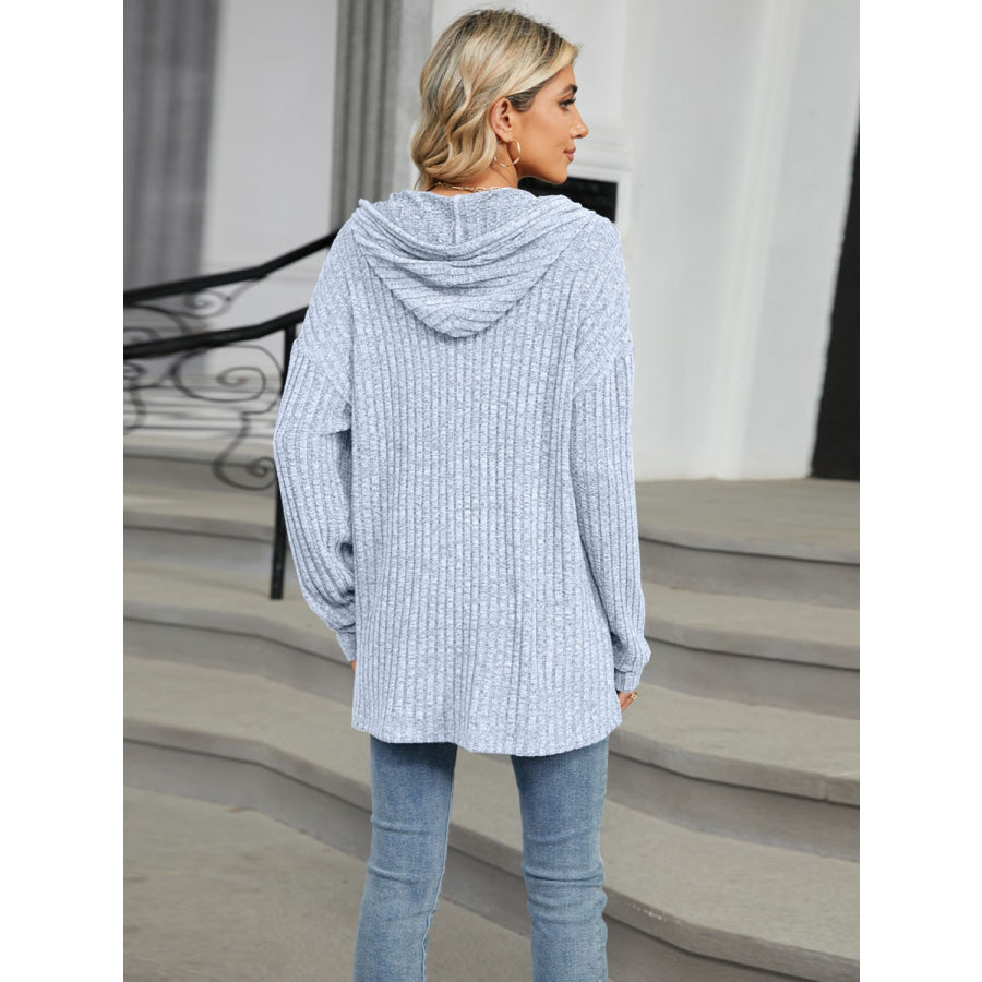 Half Button Long Sleeve Hooded Top Apparel and Accessories