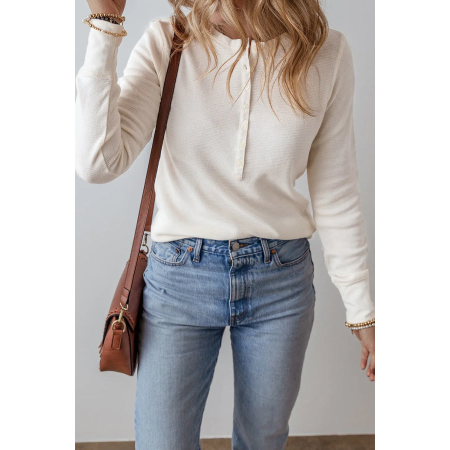 Half Button Long Sleeve Top Apparel and Accessories