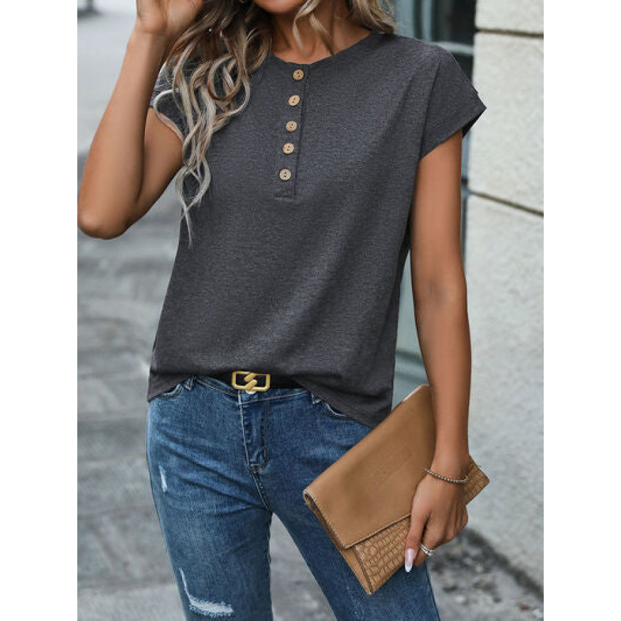 Half Button Round Neck T - Shirt Apparel and Accessories