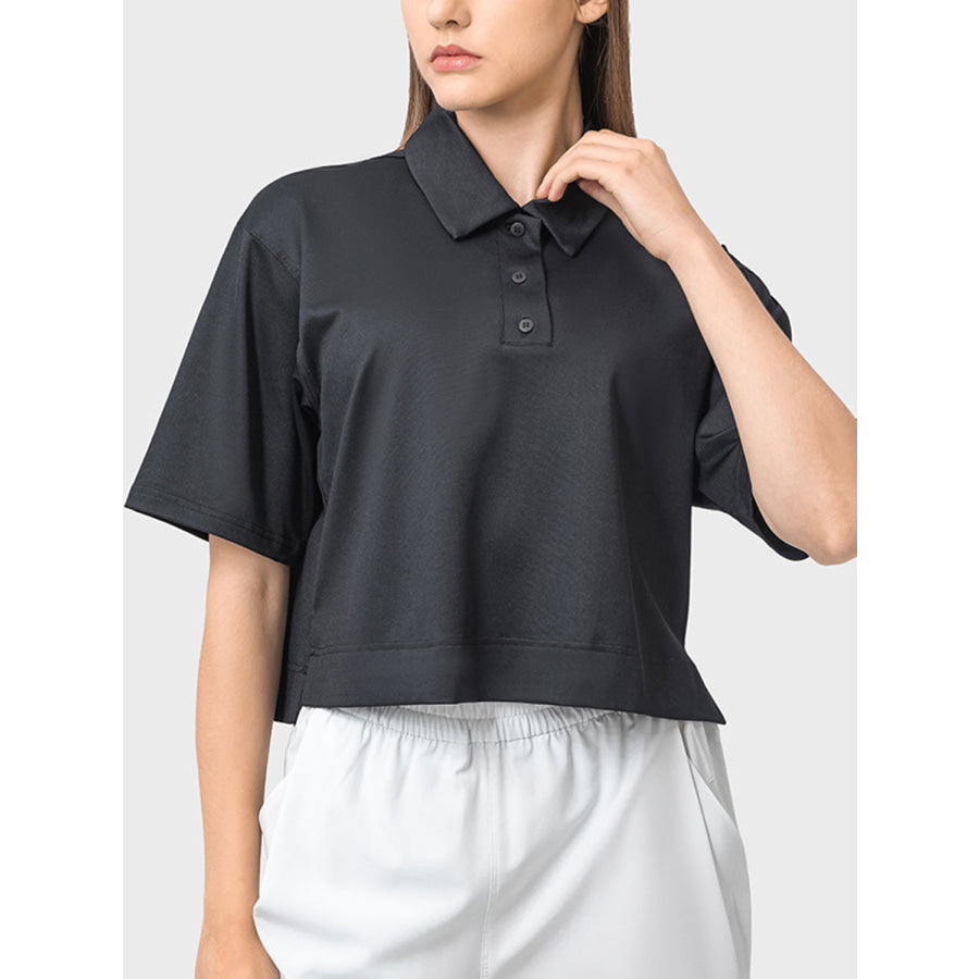 Half Button Short Sleeve Active T-Shirt Black / 4 Apparel and Accessories