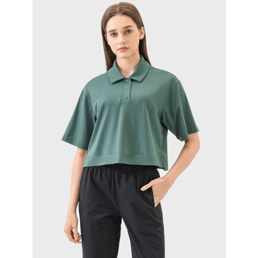 Half Button Short Sleeve Active T-Shirt Turquoise / 4 Apparel and Accessories