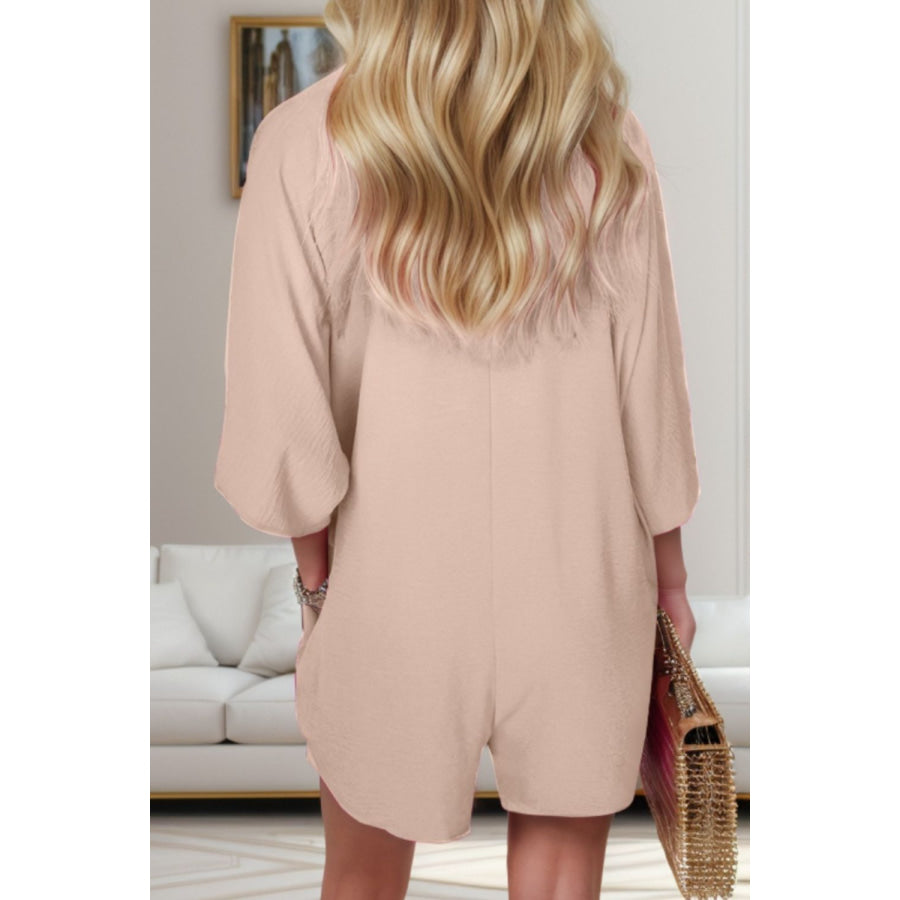 Half Button Short Sleeve Romper Apparel and Accessories