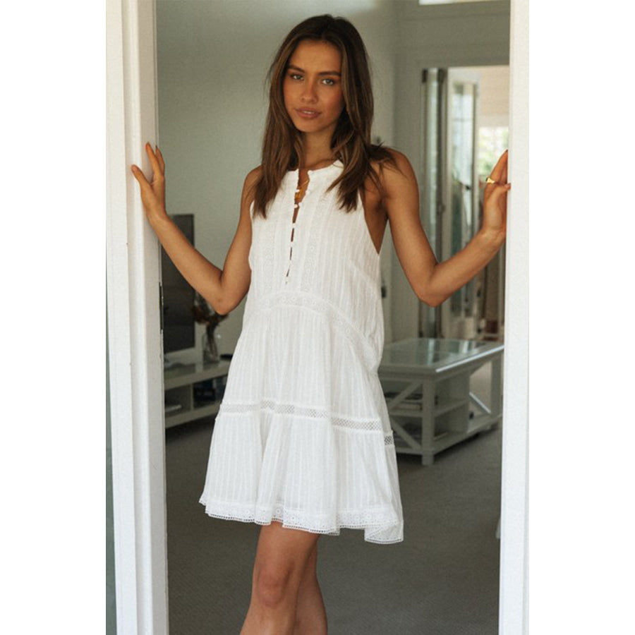 Half Button Sleeveless Mini Dress Apparel and Accessories