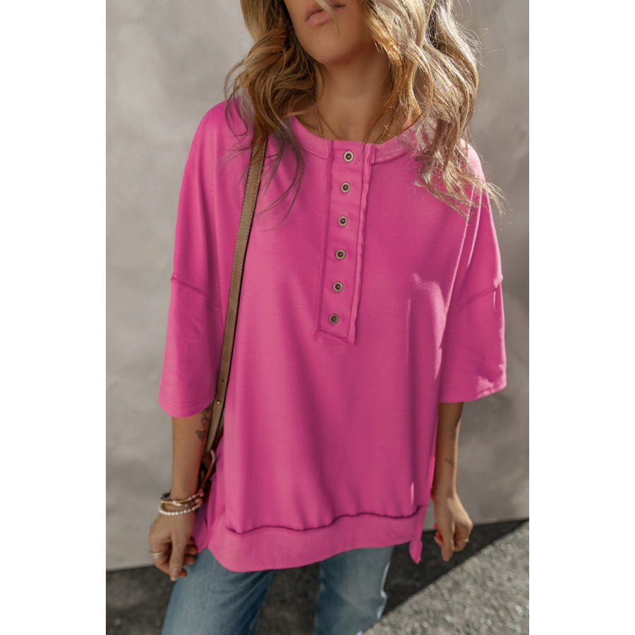 Half Snap Dropped Shoulder Sweatshirt Apparel and Accessories