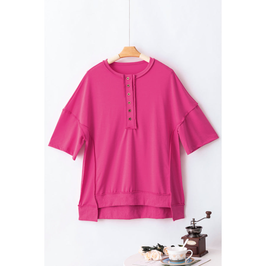 Half Snap Dropped Shoulder Sweatshirt Apparel and Accessories