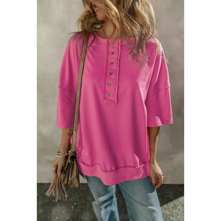 Half Snap Dropped Shoulder Sweatshirt Apparel and Accessories