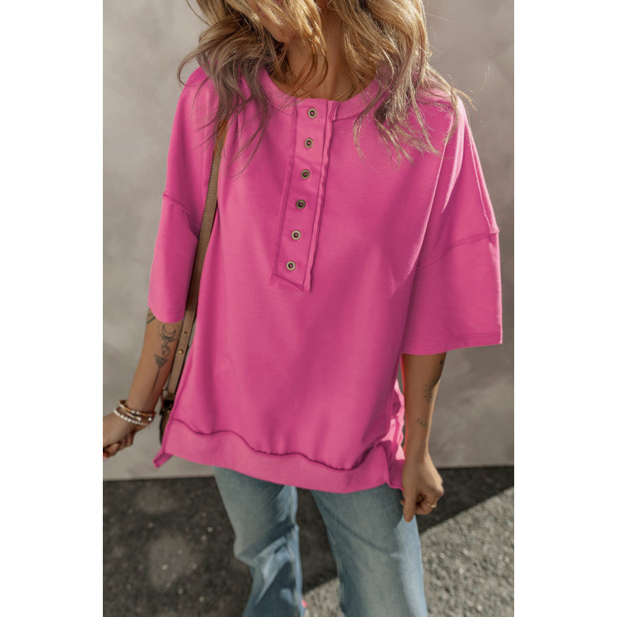 Half Snap Dropped Shoulder Sweatshirt Apparel and Accessories