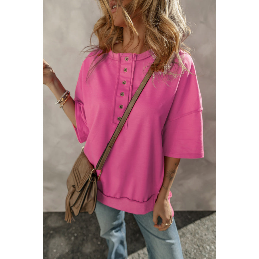 Half Snap Dropped Shoulder Sweatshirt Apparel and Accessories