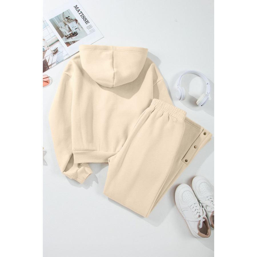 Half Snap Long Sleeve Hooded Top and Pants Set Apparel and Accessories