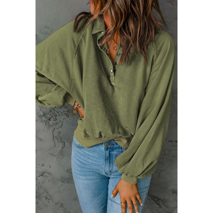 Half Snap Long Sleeve Sweatshirt Matcha Green / S Apparel and Accessories