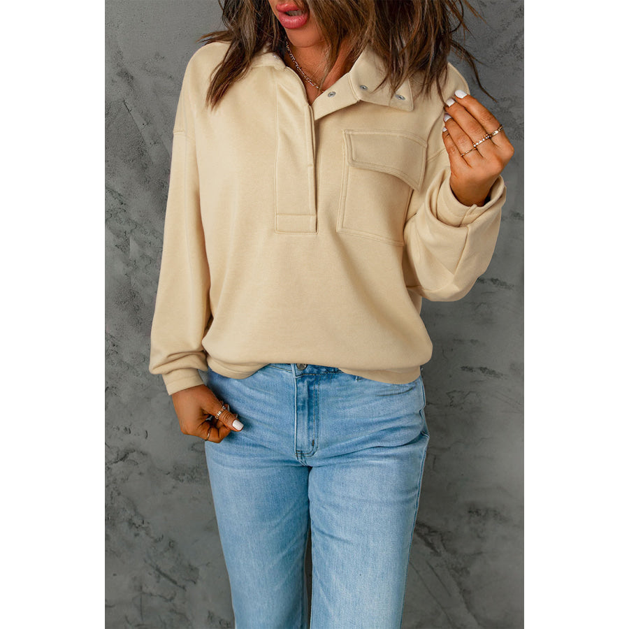 Half Snap Long Sleeve Sweatshirt Tan / S Apparel and Accessories