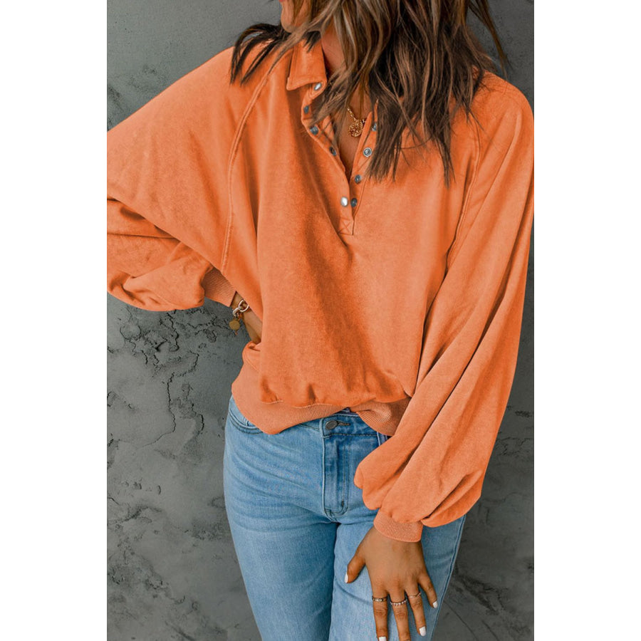 Half Snap Long Sleeve Sweatshirt Tangerine / S Apparel and Accessories