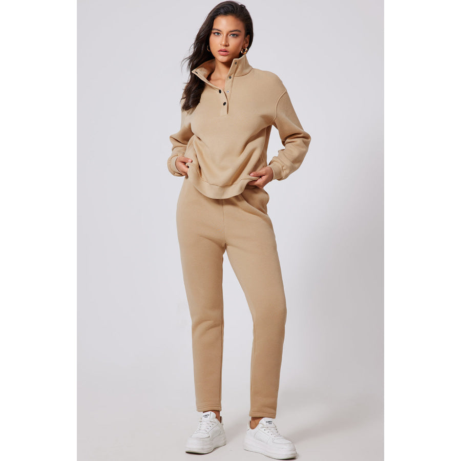 Half Snap Turtleneck Top and Pants Active Set Apparel and Accessories