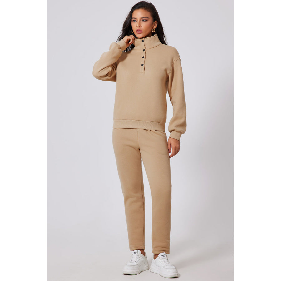 Half Snap Turtleneck Top and Pants Active Set Dust Storm / S Apparel and Accessories