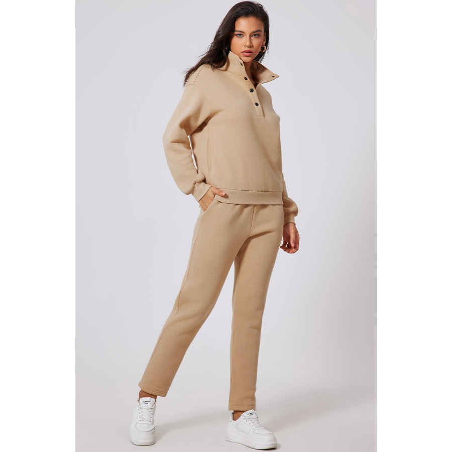 Half Snap Turtleneck Top and Pants Active Set Apparel and Accessories