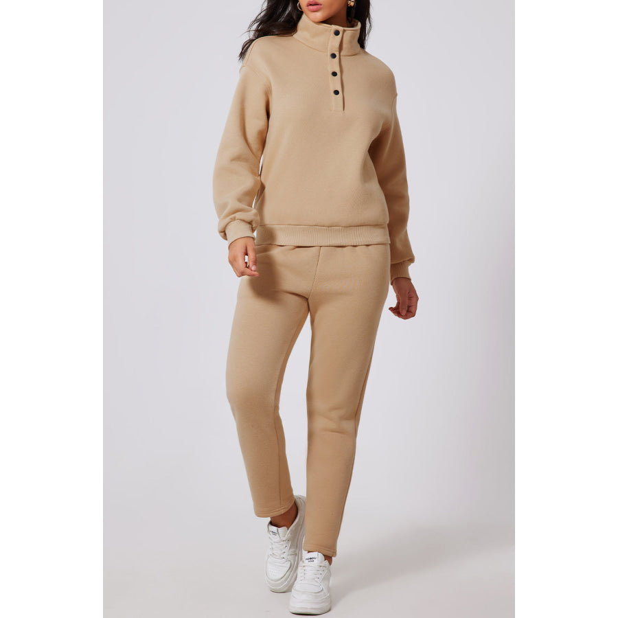 Half Snap Turtleneck Top and Pants Active Set Dust Storm / S Apparel and Accessories