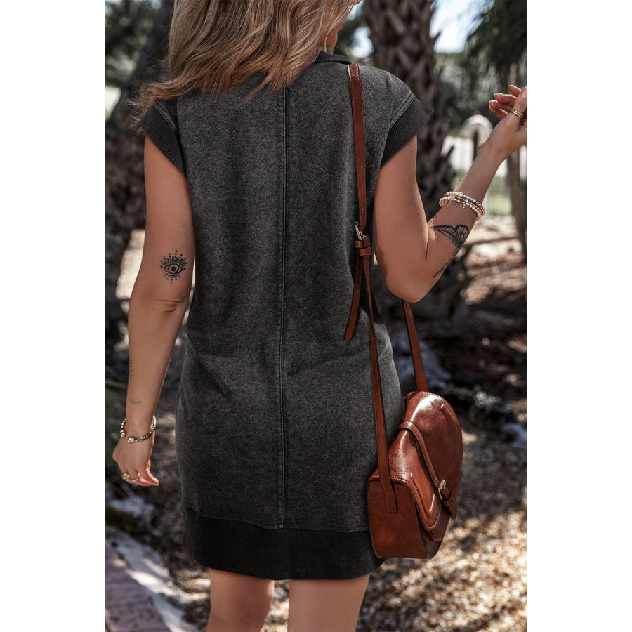 Half Zip Cap Sleeve Mini Dress Apparel and Accessories