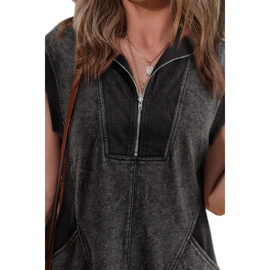 Half Zip Cap Sleeve Mini Dress Apparel and Accessories