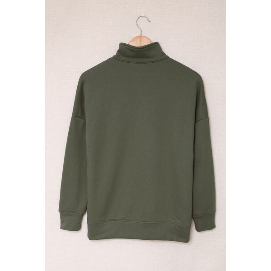 Half Zip Dropped Shoulder Long Sleeve Sweatshirt Apparel and Accessories