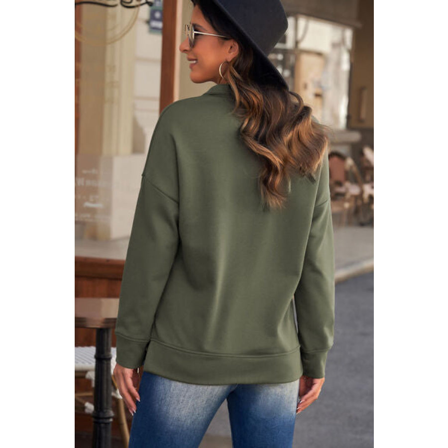 Half Zip Dropped Shoulder Long Sleeve Sweatshirt Apparel and Accessories
