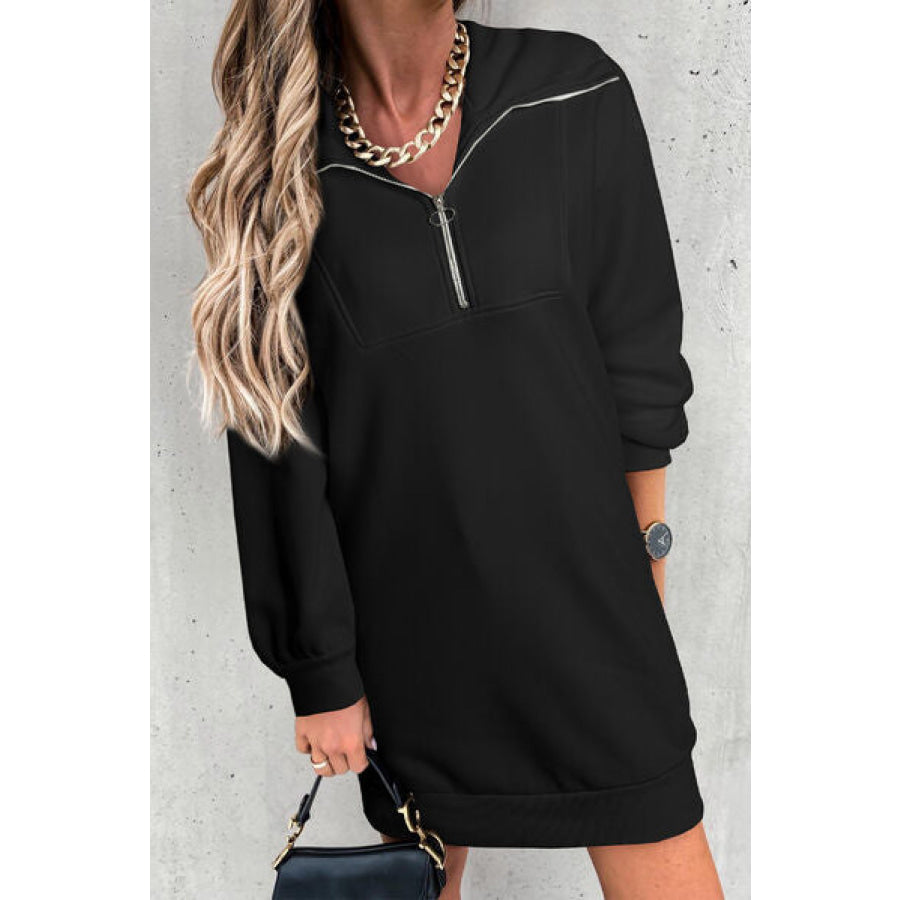 Half Zip Dropped Shoulder Mini Sweatshirt Dress Apparel and Accessories