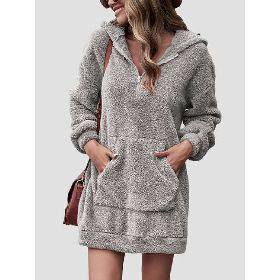 Half Zip Dropped Shoulder Oversized Hoodie Heather Gray / S Apparel and Accessories