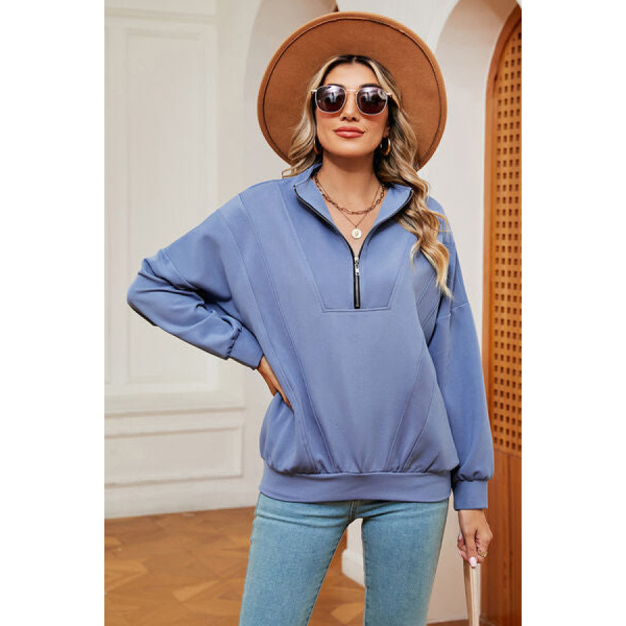 Half Zip Dropped Shoulder Sweatshirt Apparel and Accessories
