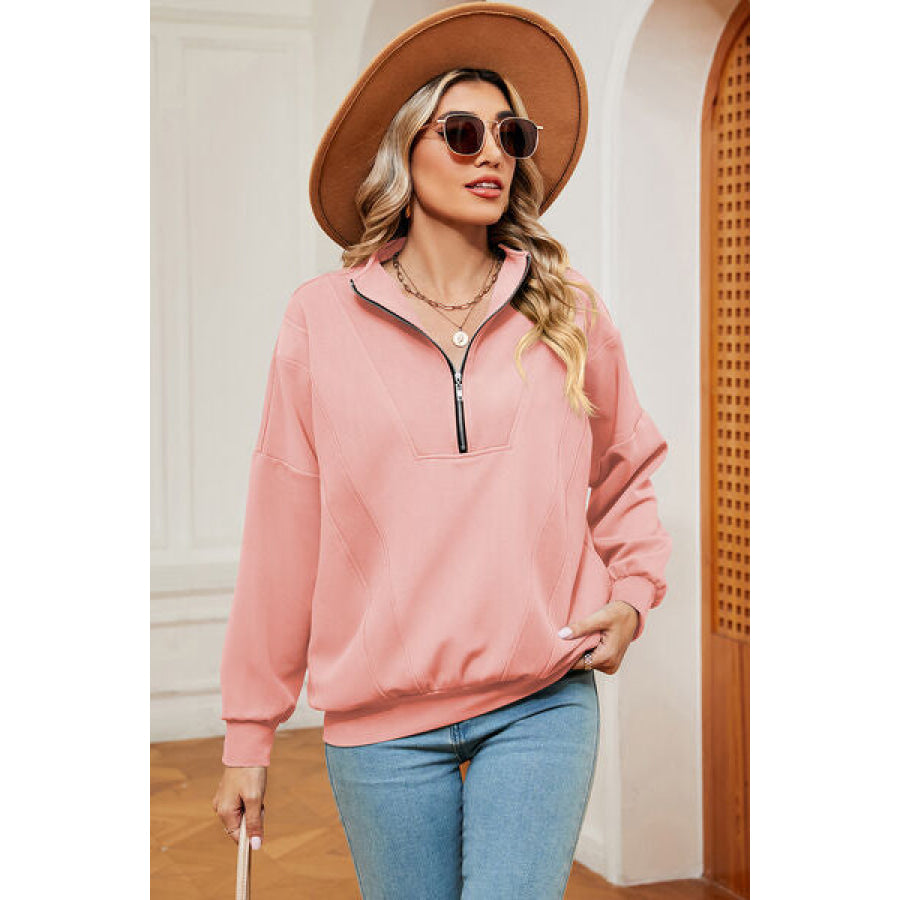 Half Zip Dropped Shoulder Sweatshirt Apparel and Accessories