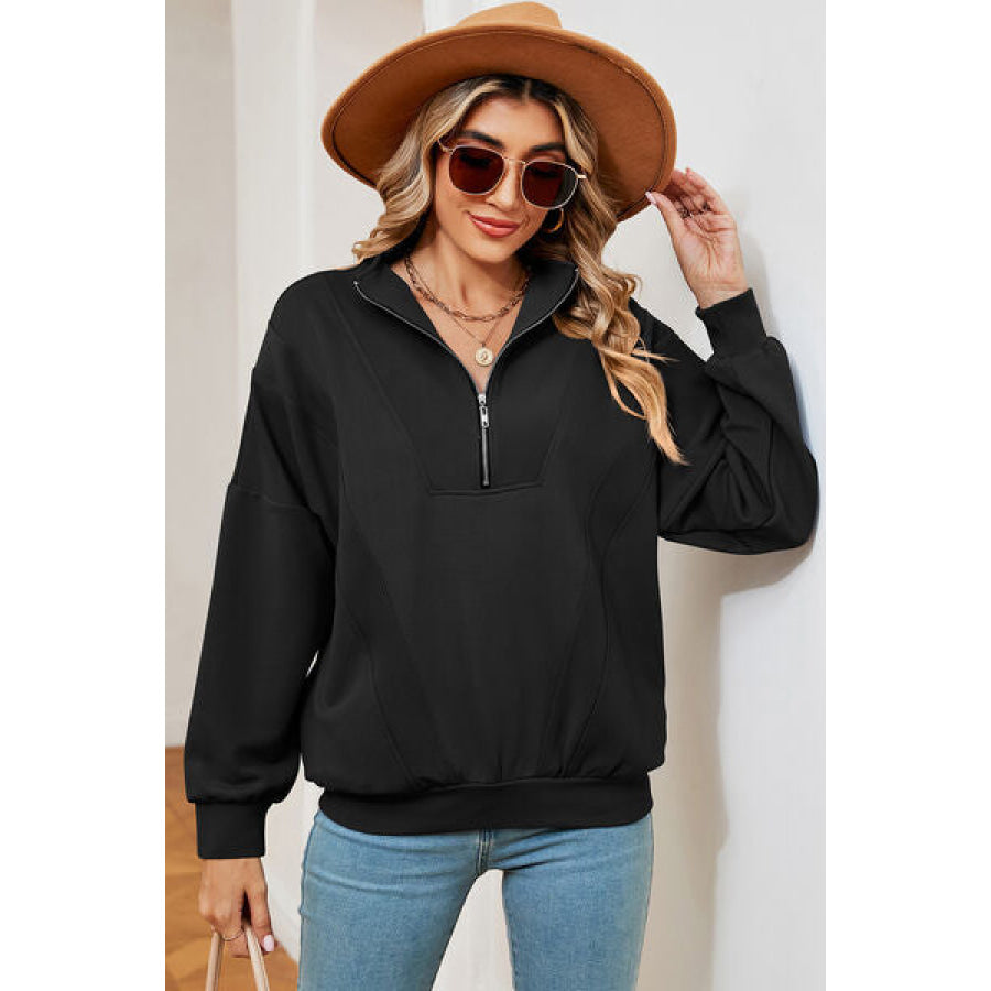Half Zip Dropped Shoulder Sweatshirt Apparel and Accessories