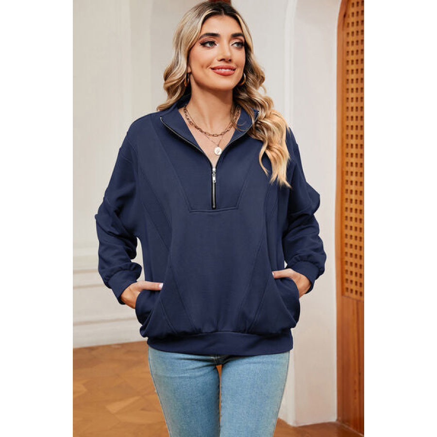 Half Zip Dropped Shoulder Sweatshirt Apparel and Accessories