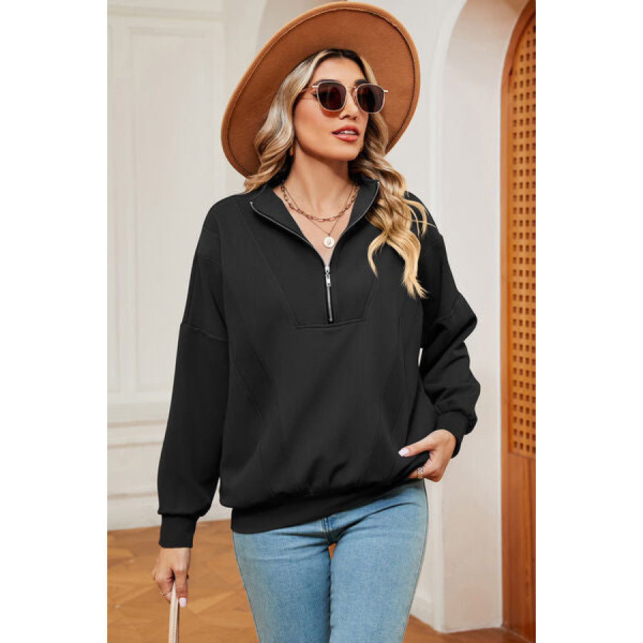Half Zip Dropped Shoulder Sweatshirt Apparel and Accessories