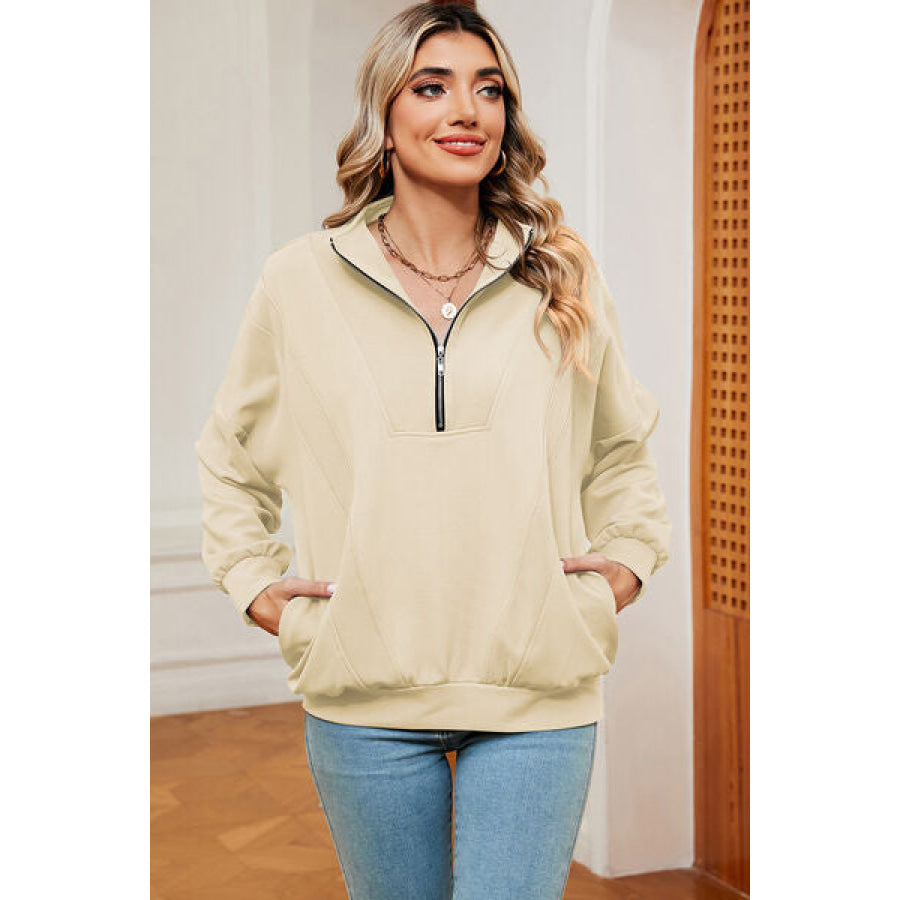 Half Zip Dropped Shoulder Sweatshirt Apparel and Accessories