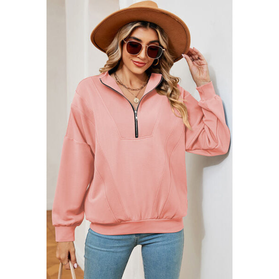 Half Zip Dropped Shoulder Sweatshirt Apparel and Accessories