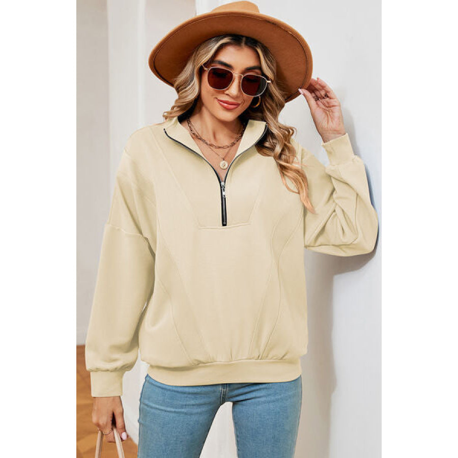 Half Zip Dropped Shoulder Sweatshirt Apparel and Accessories