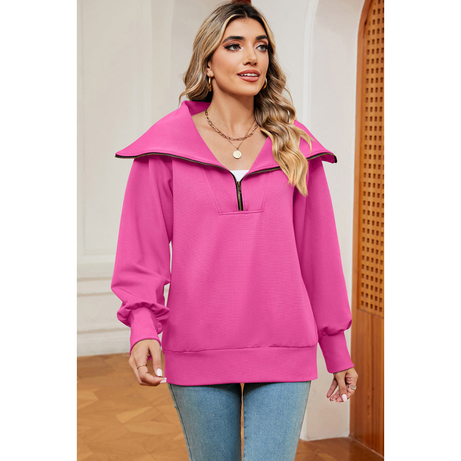 Half Zip Lantern Sleeve Sweatshirt Apparel and Accessories