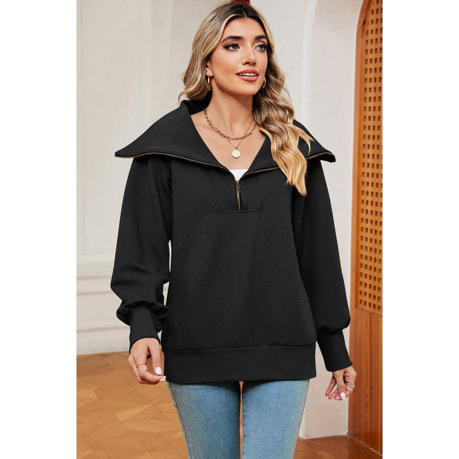 Half Zip Lantern Sleeve Sweatshirt Apparel and Accessories