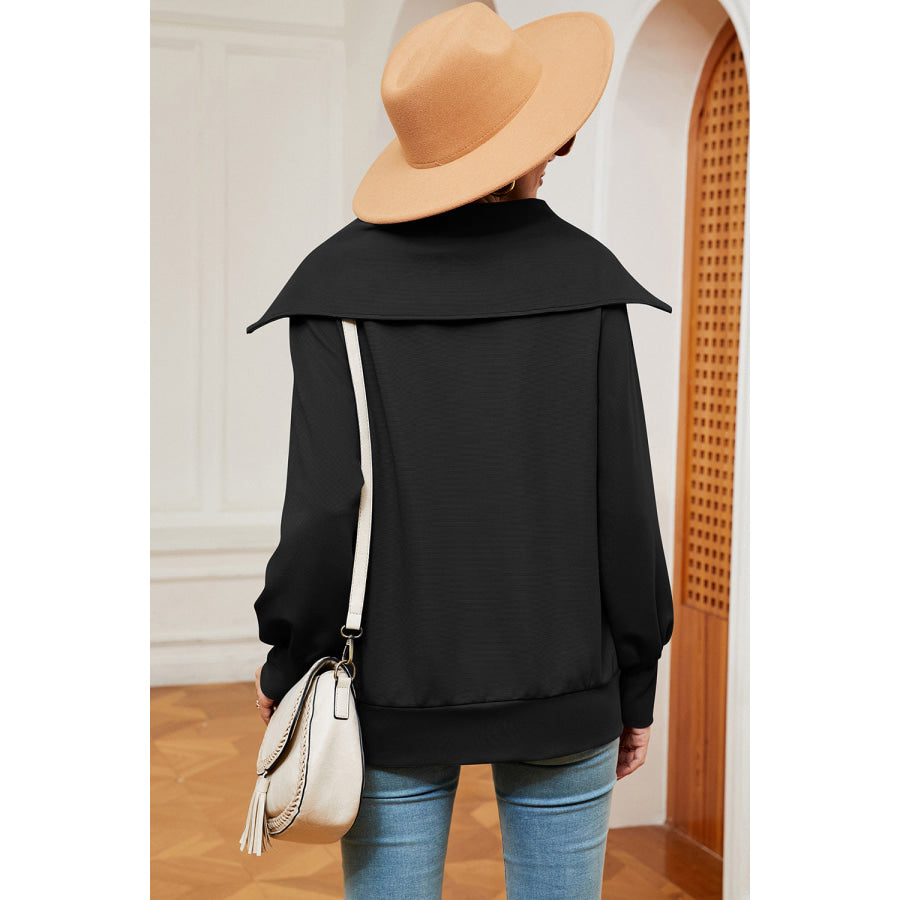 Half Zip Lantern Sleeve Sweatshirt Apparel and Accessories