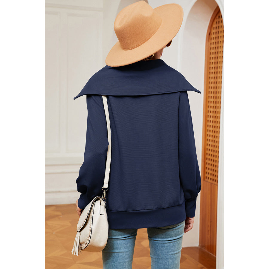 Half Zip Lantern Sleeve Sweatshirt Apparel and Accessories