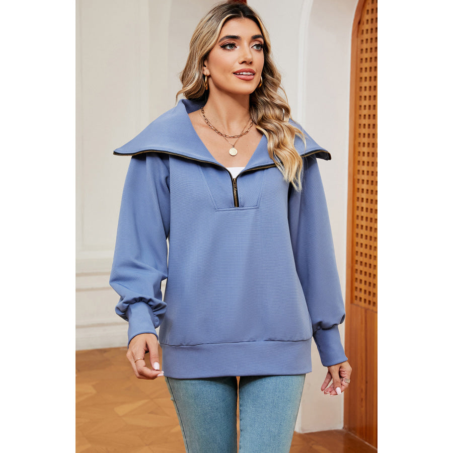 Half Zip Lantern Sleeve Sweatshirt Apparel and Accessories