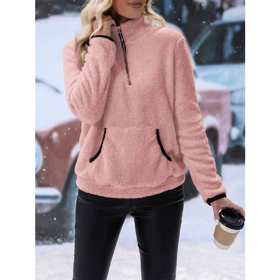 Half Zip Long Sleeve Furry Sweatshirt Apparel and Accessories
