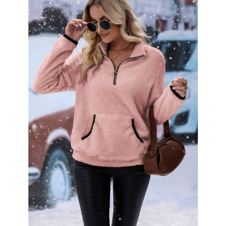 Half Zip Long Sleeve Furry Sweatshirt Apparel and Accessories