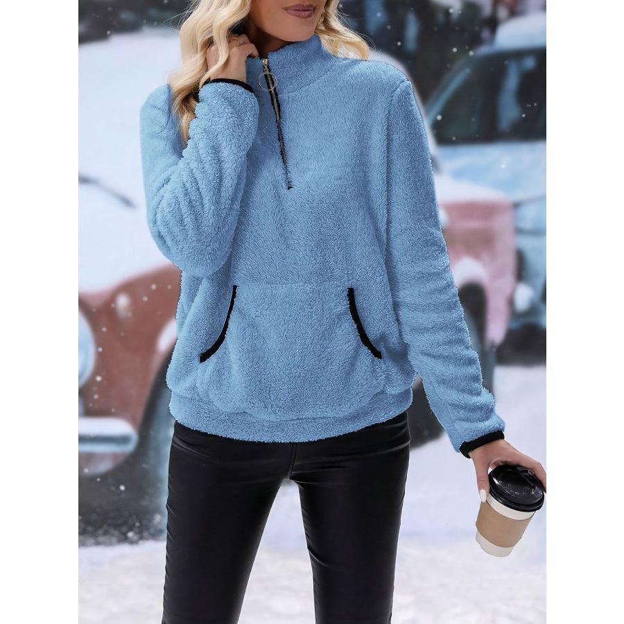 Half Zip Long Sleeve Furry Sweatshirt Apparel and Accessories