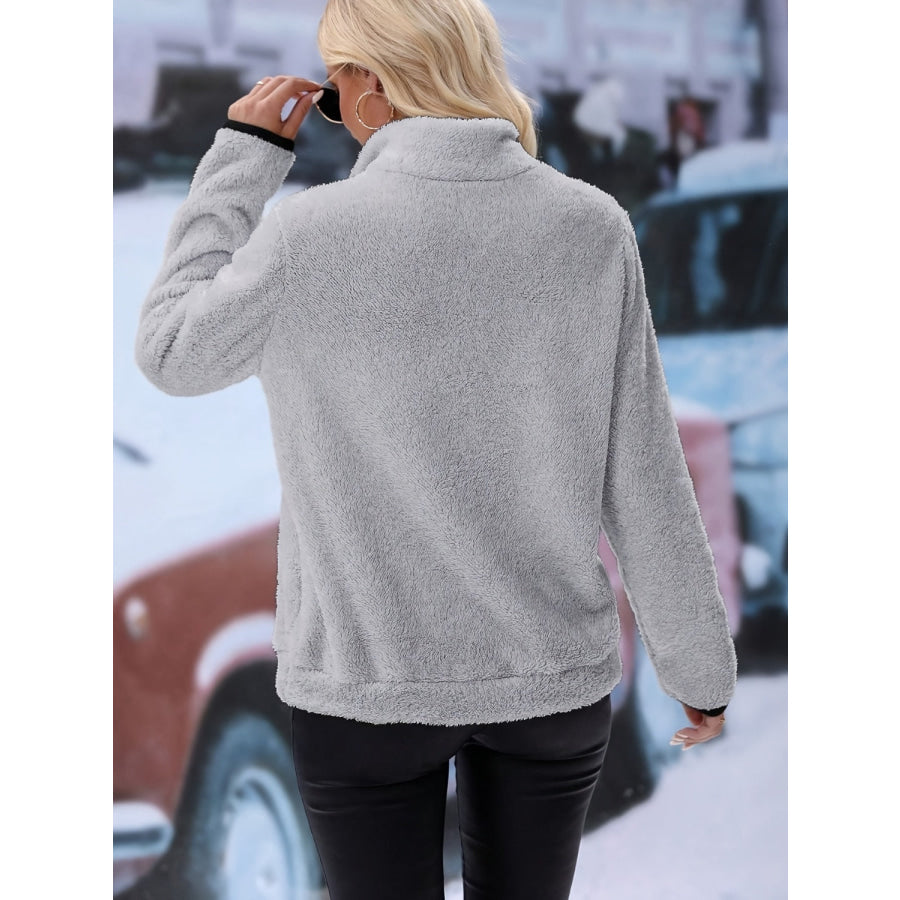 Half Zip Long Sleeve Furry Sweatshirt Apparel and Accessories