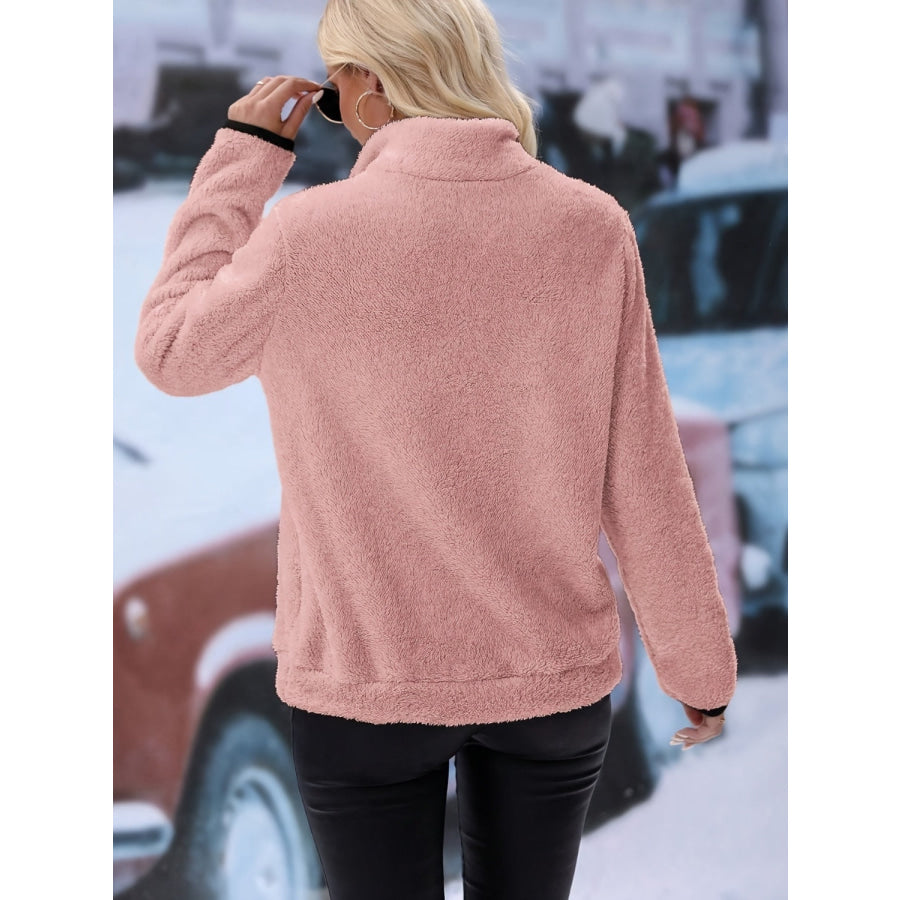 Half Zip Long Sleeve Furry Sweatshirt Apparel and Accessories