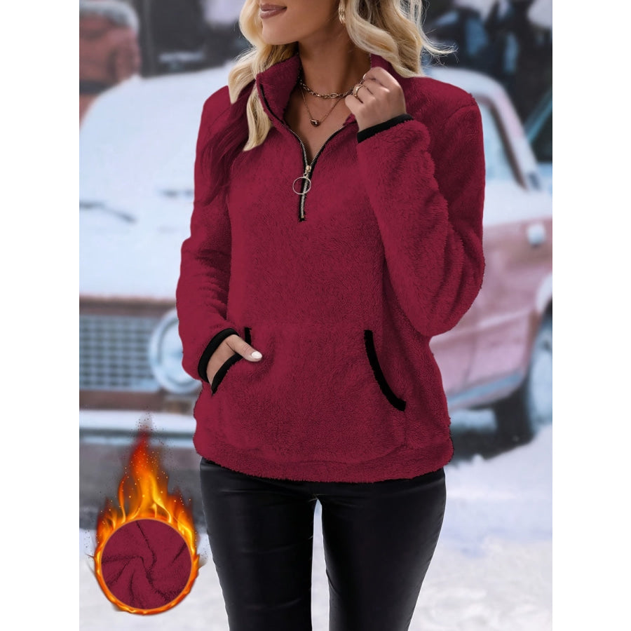 Half Zip Long Sleeve Furry Sweatshirt Apparel and Accessories
