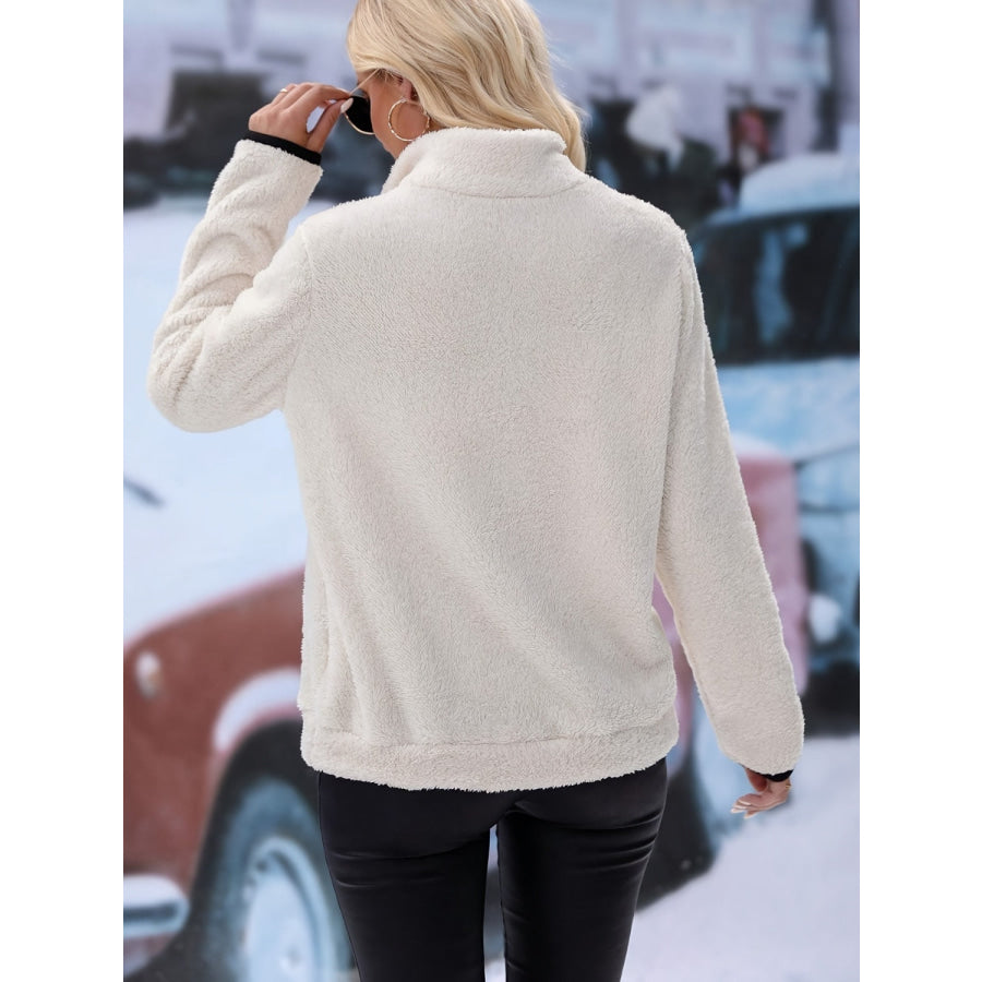 Half Zip Long Sleeve Furry Sweatshirt Apparel and Accessories